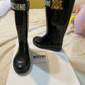 Moschino Black Kids Rain Boots with Bear Design